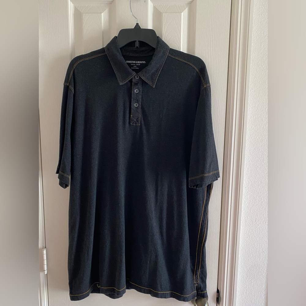 Johnston & Murphy Men's cotton Slub Polo Shirt Golf Short Sleeve dark Blue  2XL